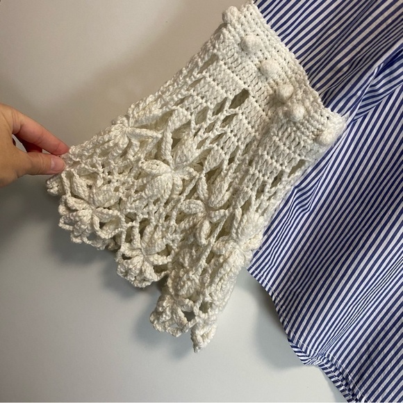 JACQUEMUS Blue Striped Crochet Sleeve Blouse Top! Women’s 38 / 6 Made In France - Picture 4 of 9